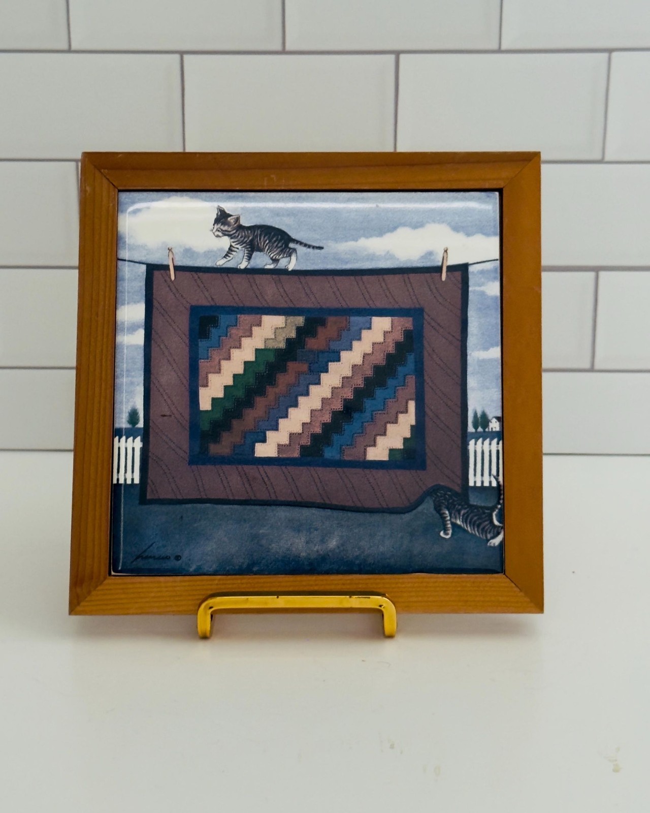 Vtg Lowell Herrero Cat & Quilt 7.5\