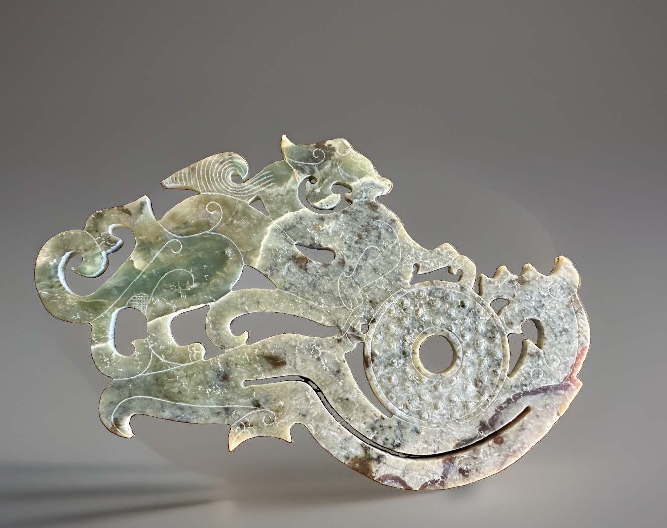 Vntg Chinese Carved Gray-Green Jade Mythical Beast Archaic Aesthetic Plaque Vntg Chinese Carved Gray-Green Jade Mythical Beast Archaic Aesthetic Plaque