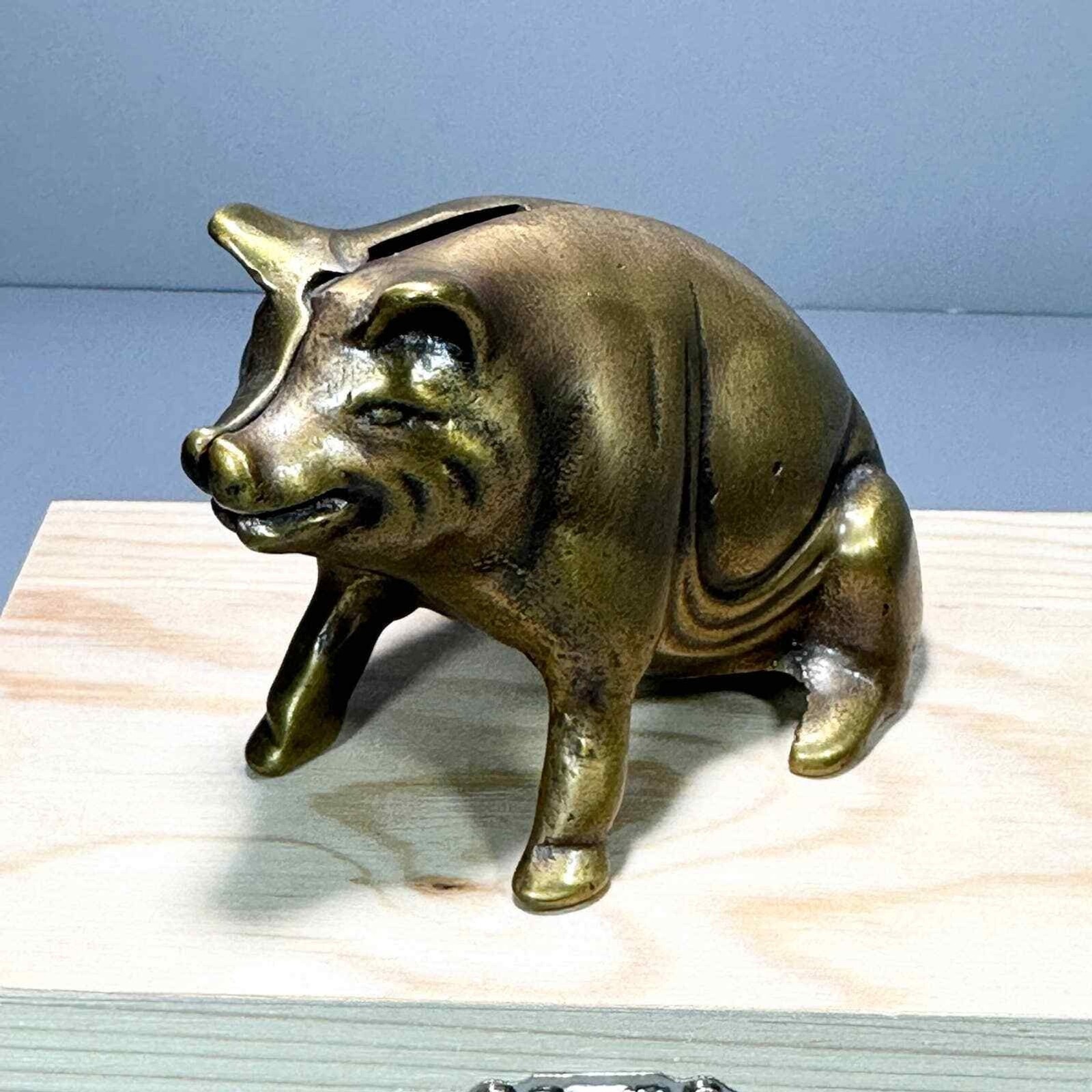 Antique A.C. Williams Cast Iron Piggy Bank 1920 Brass Pig