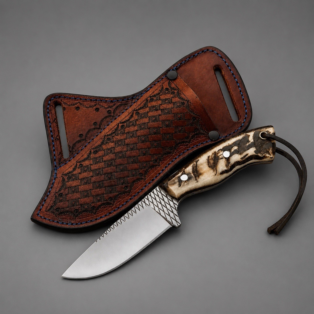 Hand Forged Rasp Steel Bull Cutter Knife: Full Tang Cowboy Knife with Holster. Hand Forged Rasp Steel Bull Cutter Knife: Full Tang Cowboy Knife with Holster.
