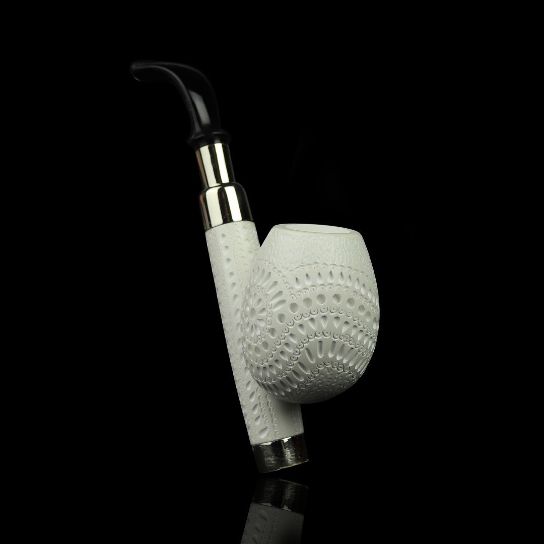 Silver Spigot Cavalier Pipe By Ali -new-block Meerschaum Handmade Case#1212