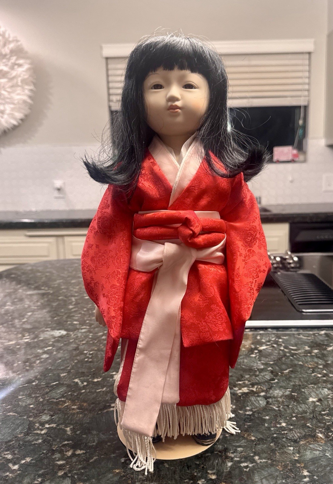 Vintage NARCO Japan Kimono Doll | Showa Era Japanese Display Doll Red Silk Robe