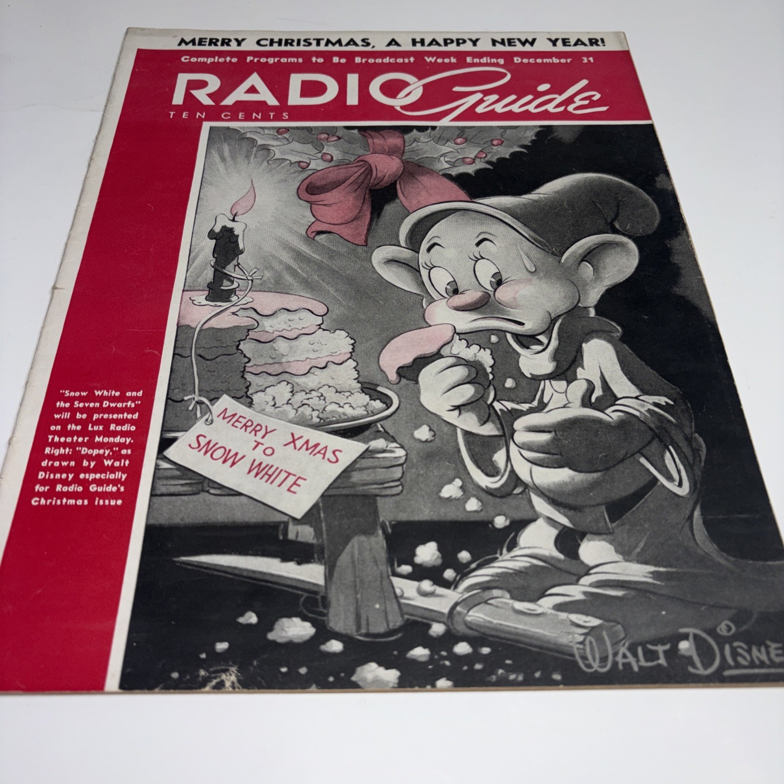 Walt Disney Radio Guide Magazine Dec 1938 DOPEY Cover Snow White Walt Disney Radio Guide Magazine Dec 1938 DOPEY Cover Snow White