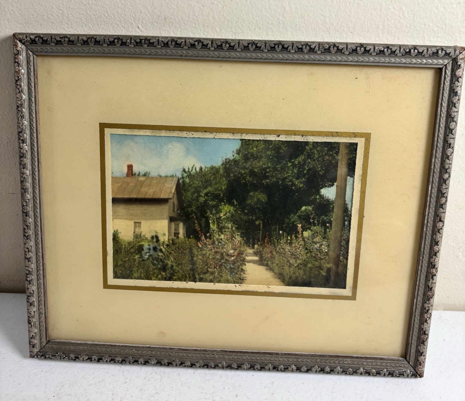 Antique Framed Hand-Tinted Homestead Garden Matted And Framed 9”x 11” Antique Framed Hand-Tinted Homestead Garden Matted And Framed 9”x 11”