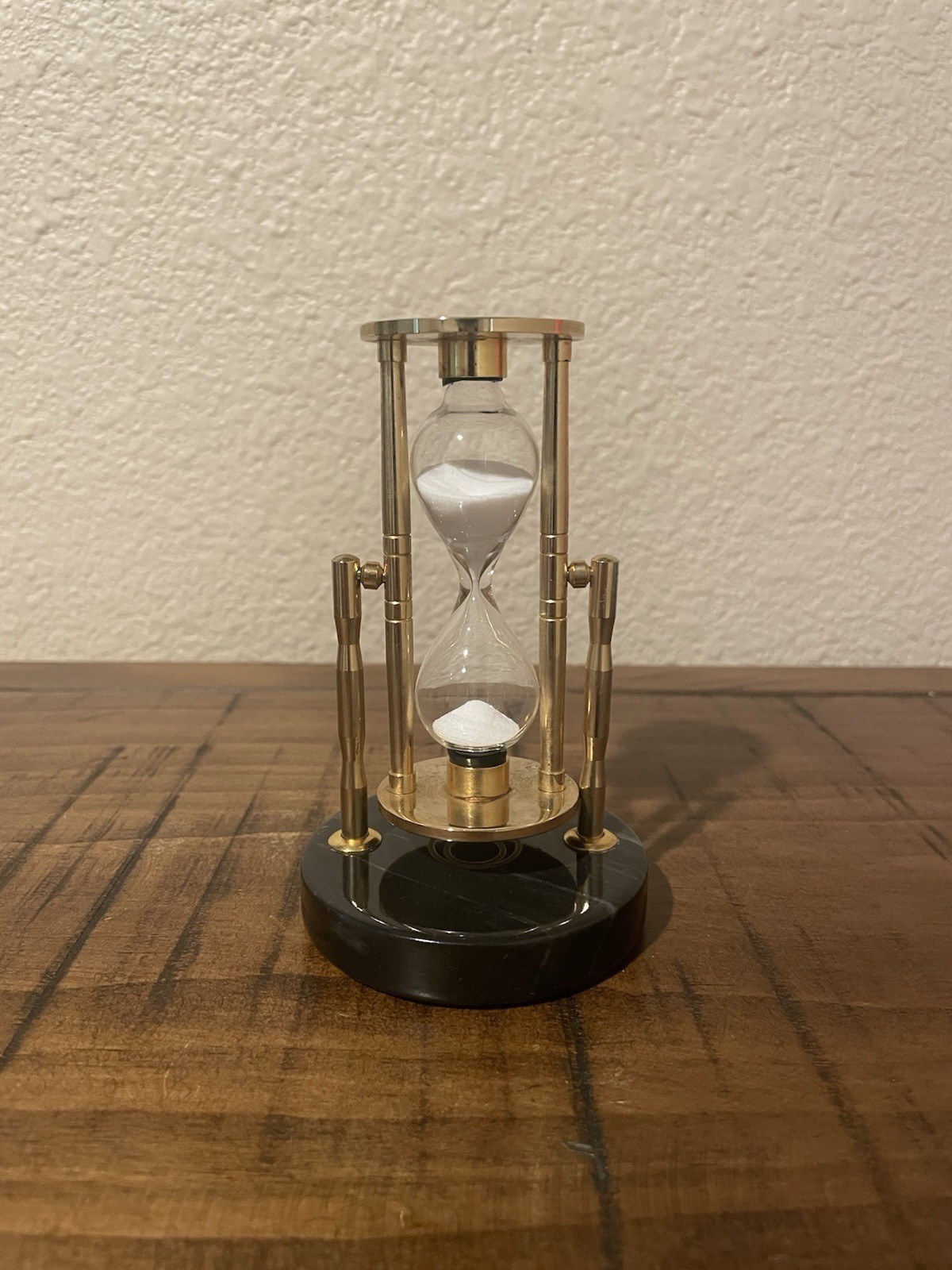 Vintage Brass Rotating Hourglass on Marble Base