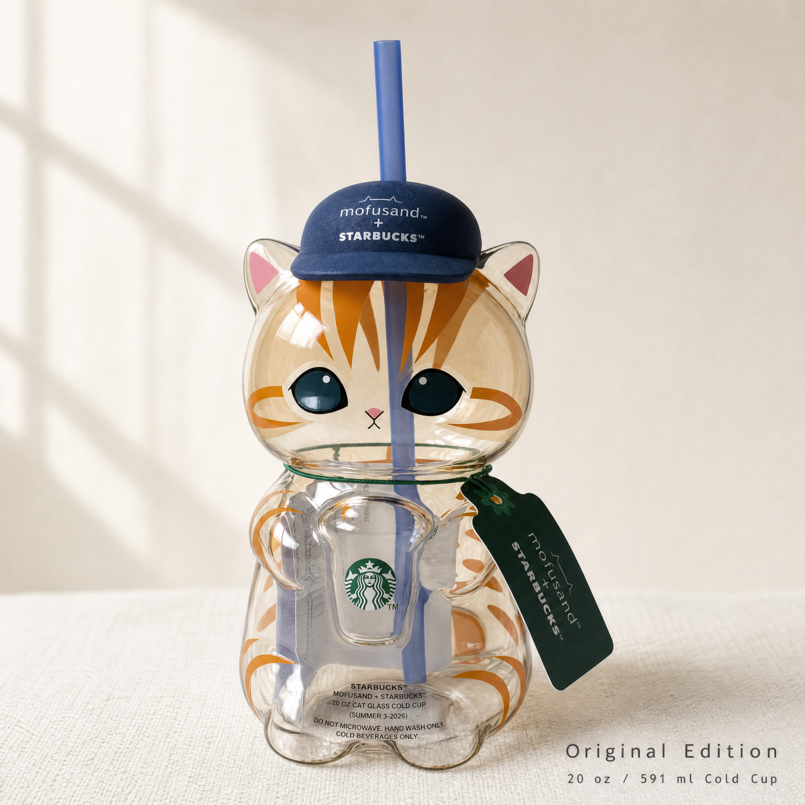2026 Starbucks Singapore x Mofusand Collection Cat Shaped Glass Cup Orange Tabby
