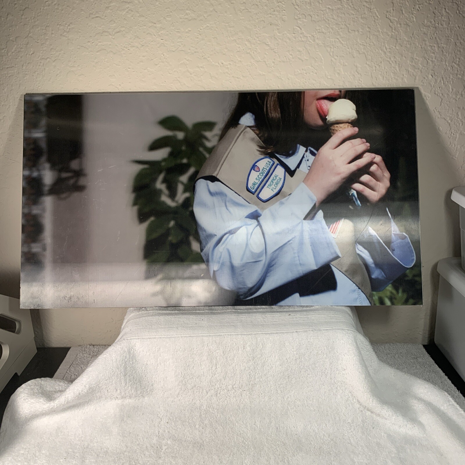 Vintage 80s Young Girl Scout Licking Ice cream Rare 3D Print Hard Iron BackFrame