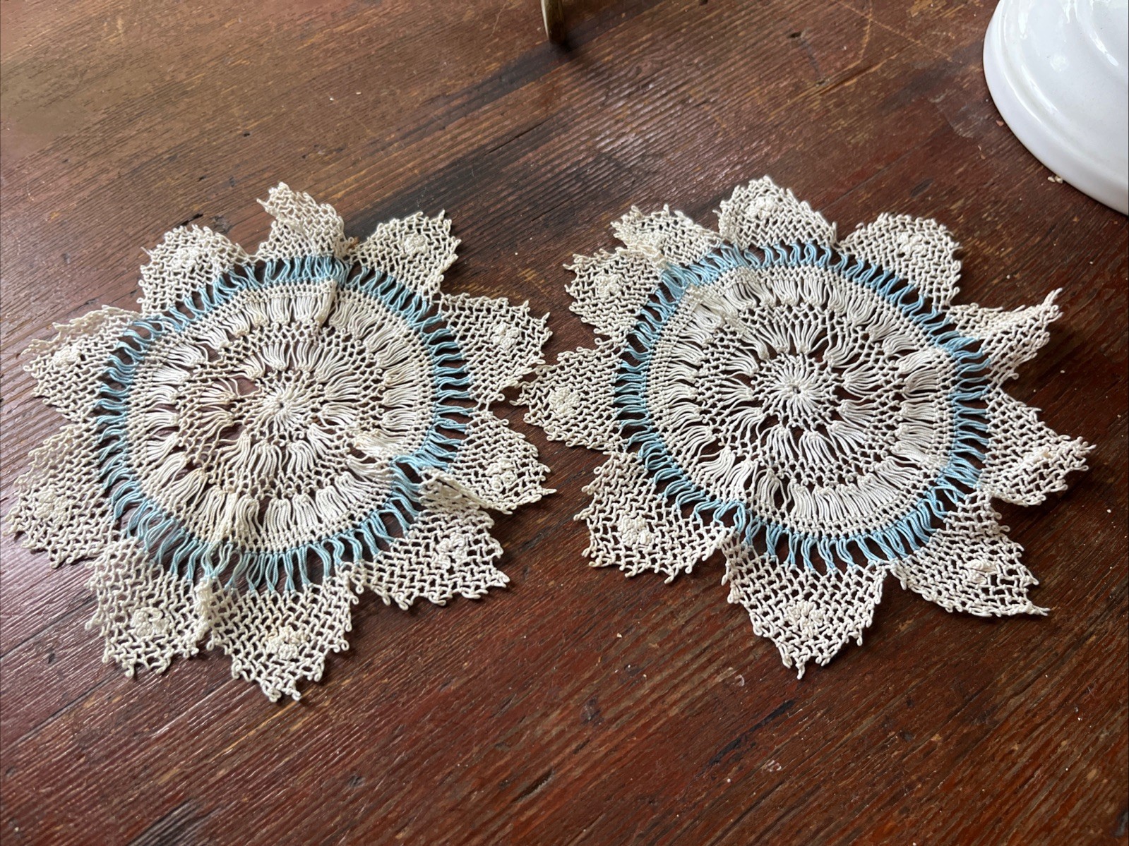 Pair Fine French Doilies Boudoir Sweets 1900s Antique