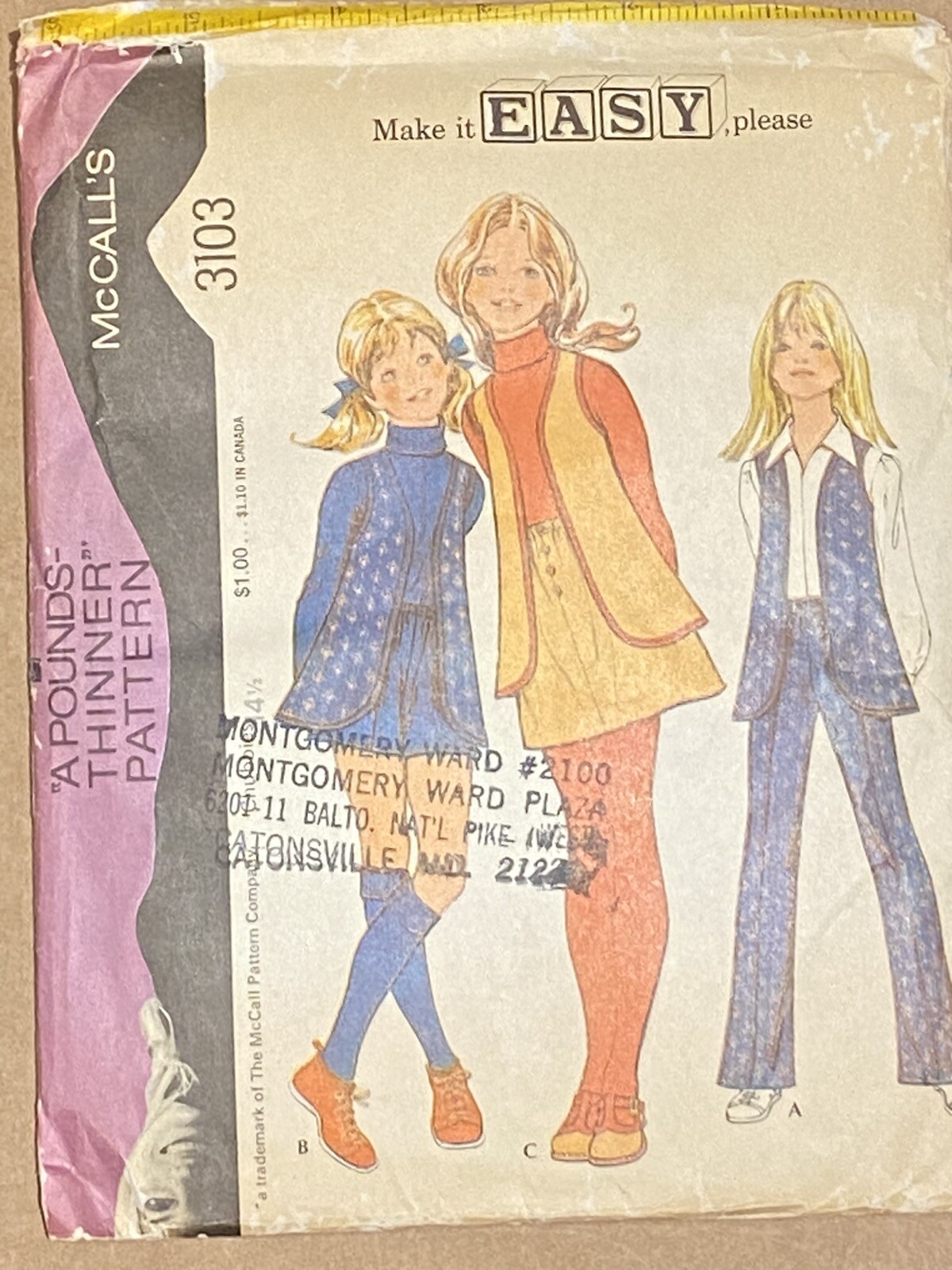Vintage McCalls 3103 Girls Chubby Size 14.5 Vest Pants Shorts Sewing Pattern