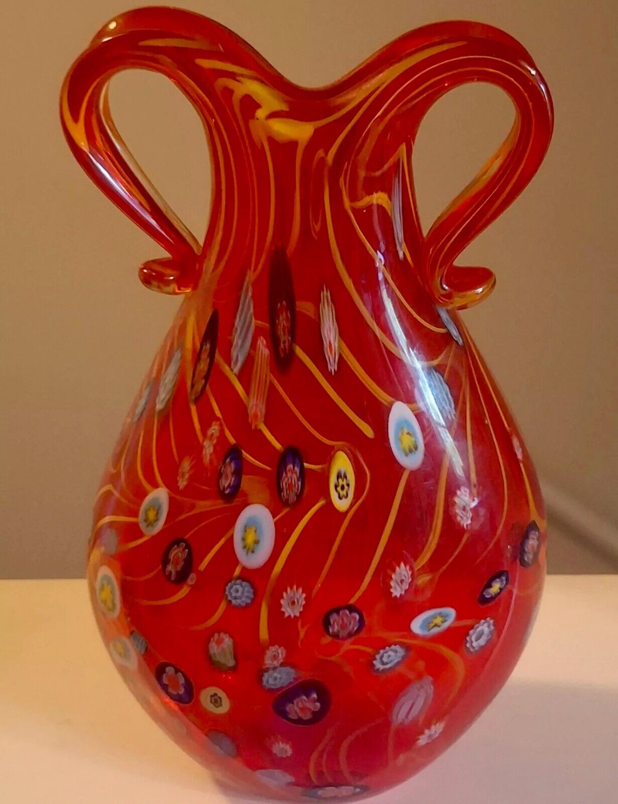1960 Murano Art Glass Frateli Toso Millefiori Vase Gorgeous Vintage Rare 12”