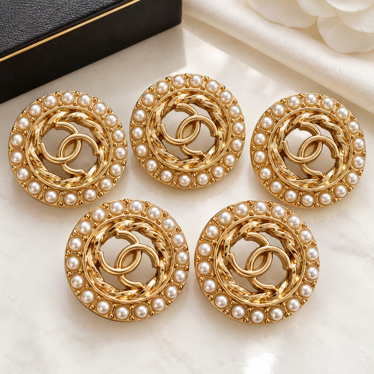 Lot Of 5 Gold Tone Ø 25 mm Chanel CC Coco Button Buttons Vintage Steel