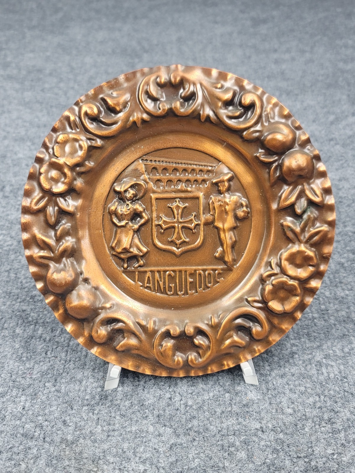 Vintage Copper Plate Wall Hanging Languedoc France 7.5