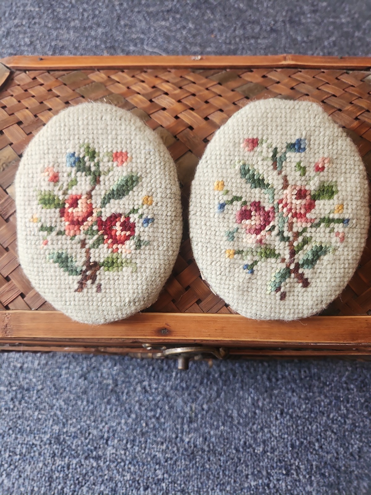Vintage Embroidered Petit Point Floral. 1930s- 1950s Handmade Needlepoint. Vintage Embroidered Petit Point Floral. 1930s- 1950s Handmade Needlepoint.