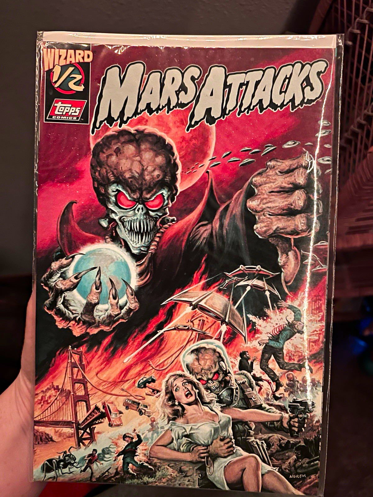 Topps Comics Mars Attacks Wizard 1/2 Variant #1/2 Signed COA Included