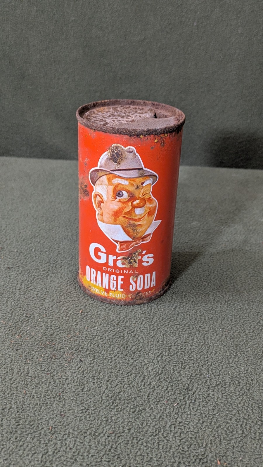 Rare 1950s Vintage  Grafs Soda Can - Grafs Flat Top Orange Soda Can