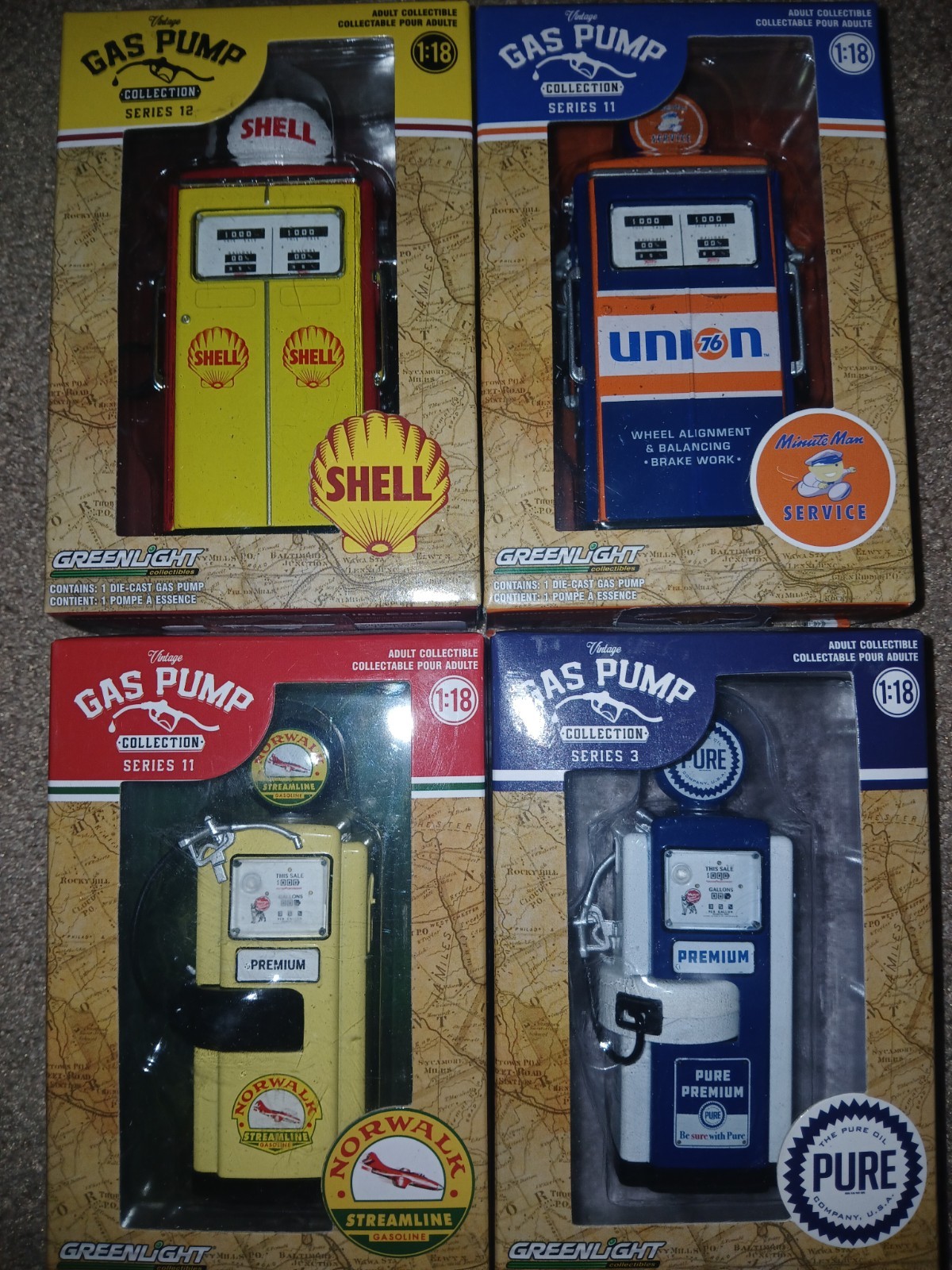 GreenLight Vintage Gas Pump Collection DieCast Lot of 4 Shell,Union,Norwalk,Pure GreenLight Vintage Gas Pump Collection DieCast Lot of 4 Shell,Union,Norwalk,Pure