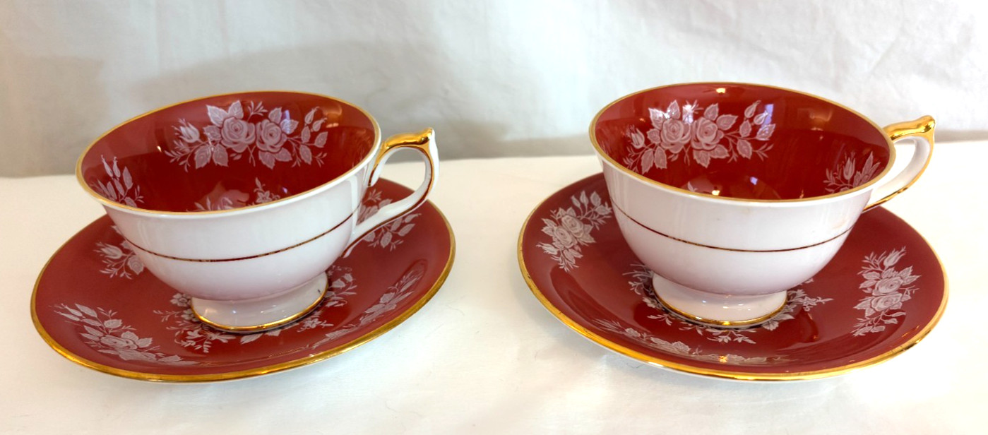 Vintage Aynsley 2448 Teacup & Saucer Set x2 Orange Roses Bone China England