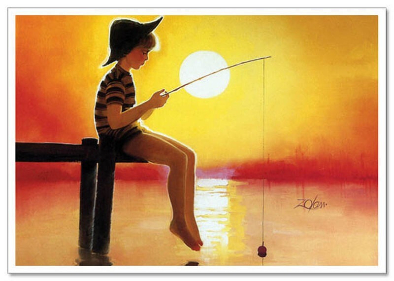 Lovely children-flowers of life Boy little fisherman KIDS NEW modern Postcard Lovely children-flowers of life Boy little fisherman KIDS NEW modern Postcard