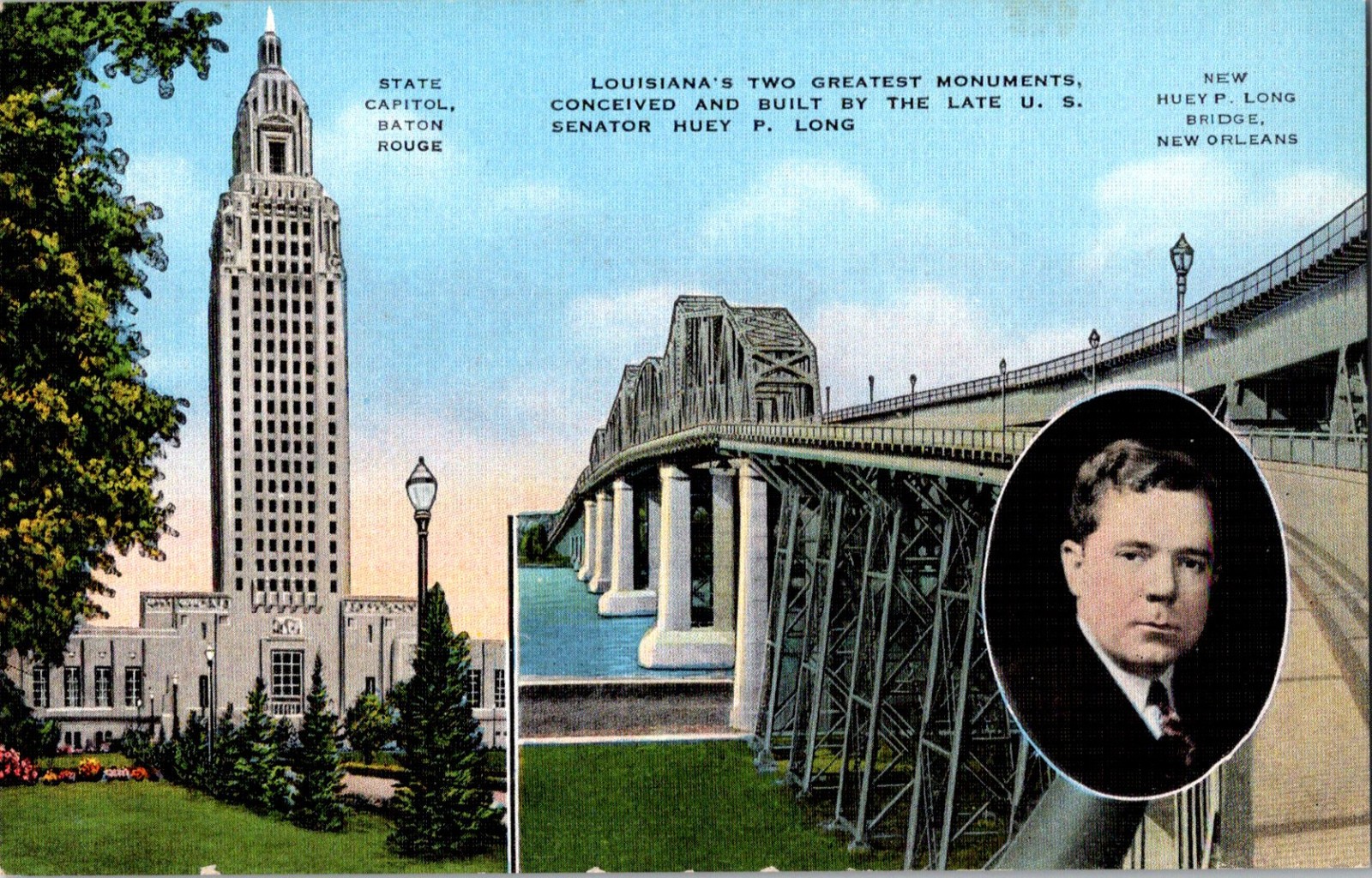Louisiana State Capitol Baton Rouge Huey P Long Bridge New Orleans Postcard Louisiana State Capitol Baton Rouge Huey P Long Bridge New Orleans Postcard