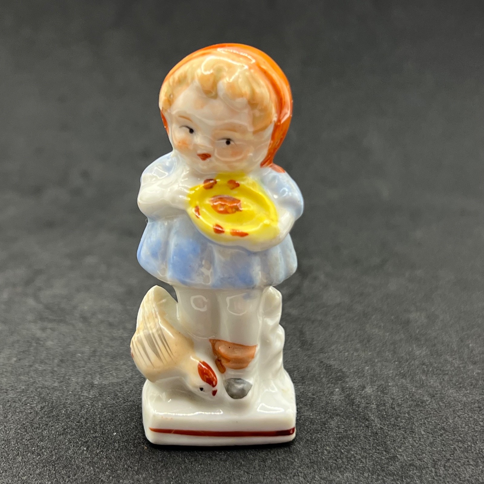 Vintage Occupied Japan Porcelain Girl Feeding Chicken Figurine Miniature