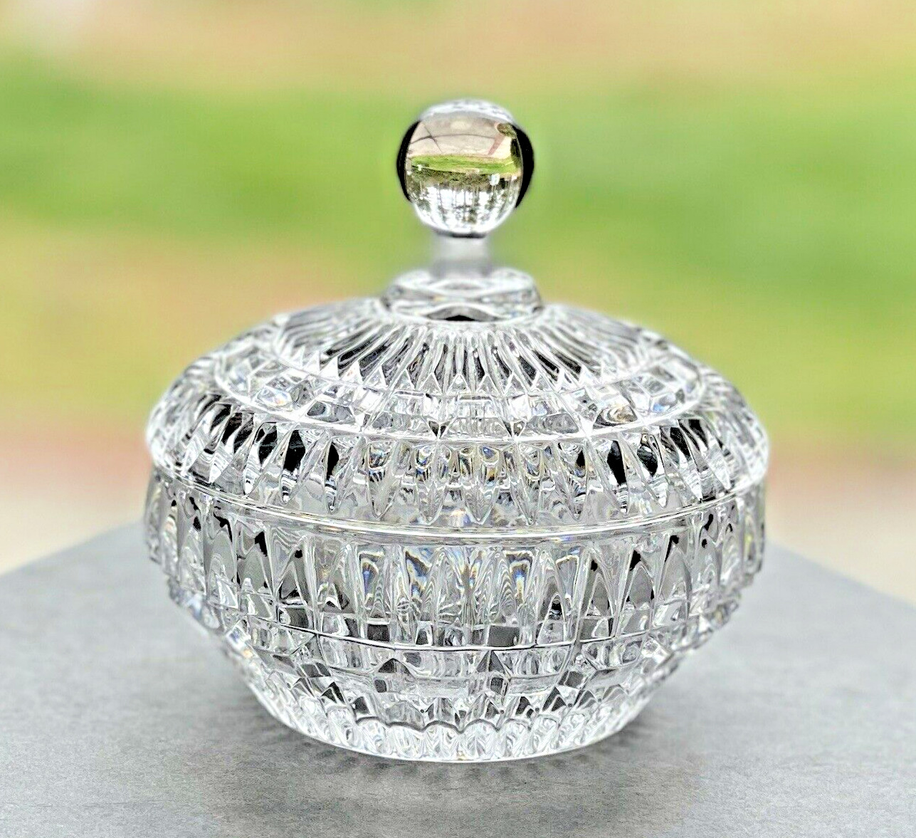 VTG Glass Trinket Candy Dish Sugar Bowl with Lid Crystal Clear Pressed Glass