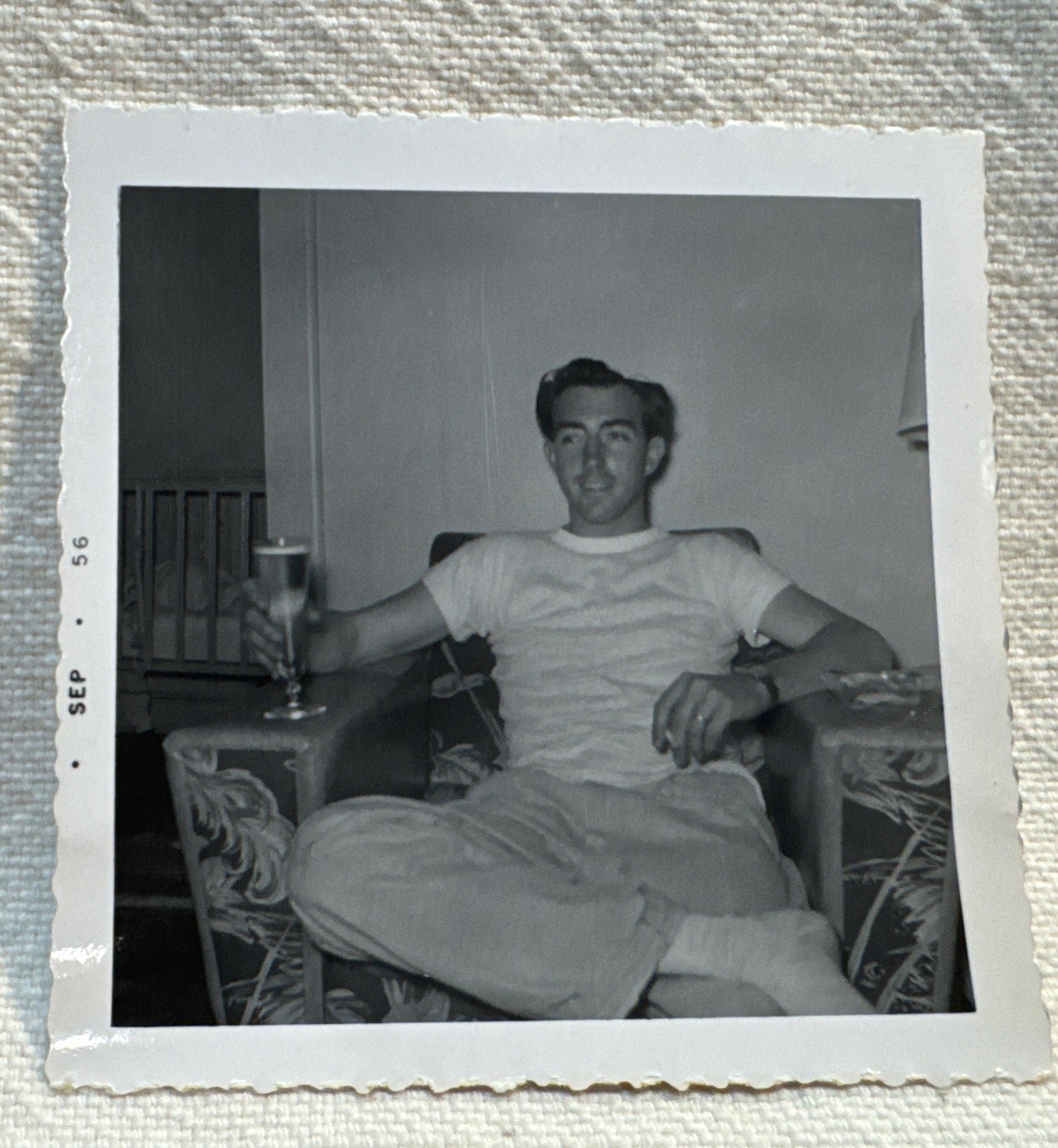 Vtg Photo Handsome Young Man Smoking Cigarette Drinking Beer Gay Int