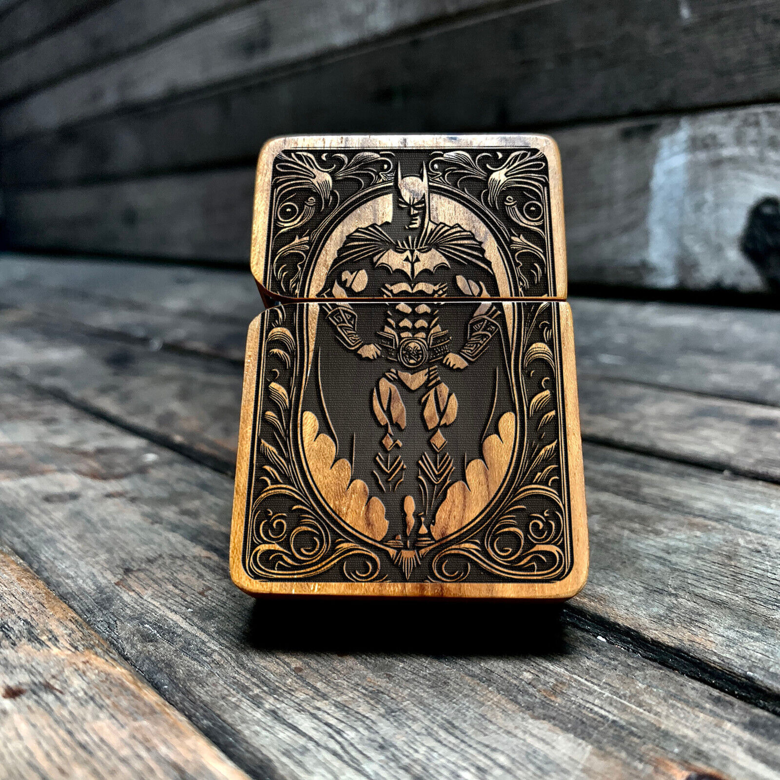 The Shadow Vigilante – Engraved Teakwood Lighter