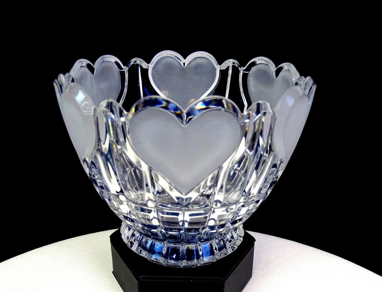 FTDA West Germany Clear Lead Crystal Frosted Hearts & Blocks 4 1/2
