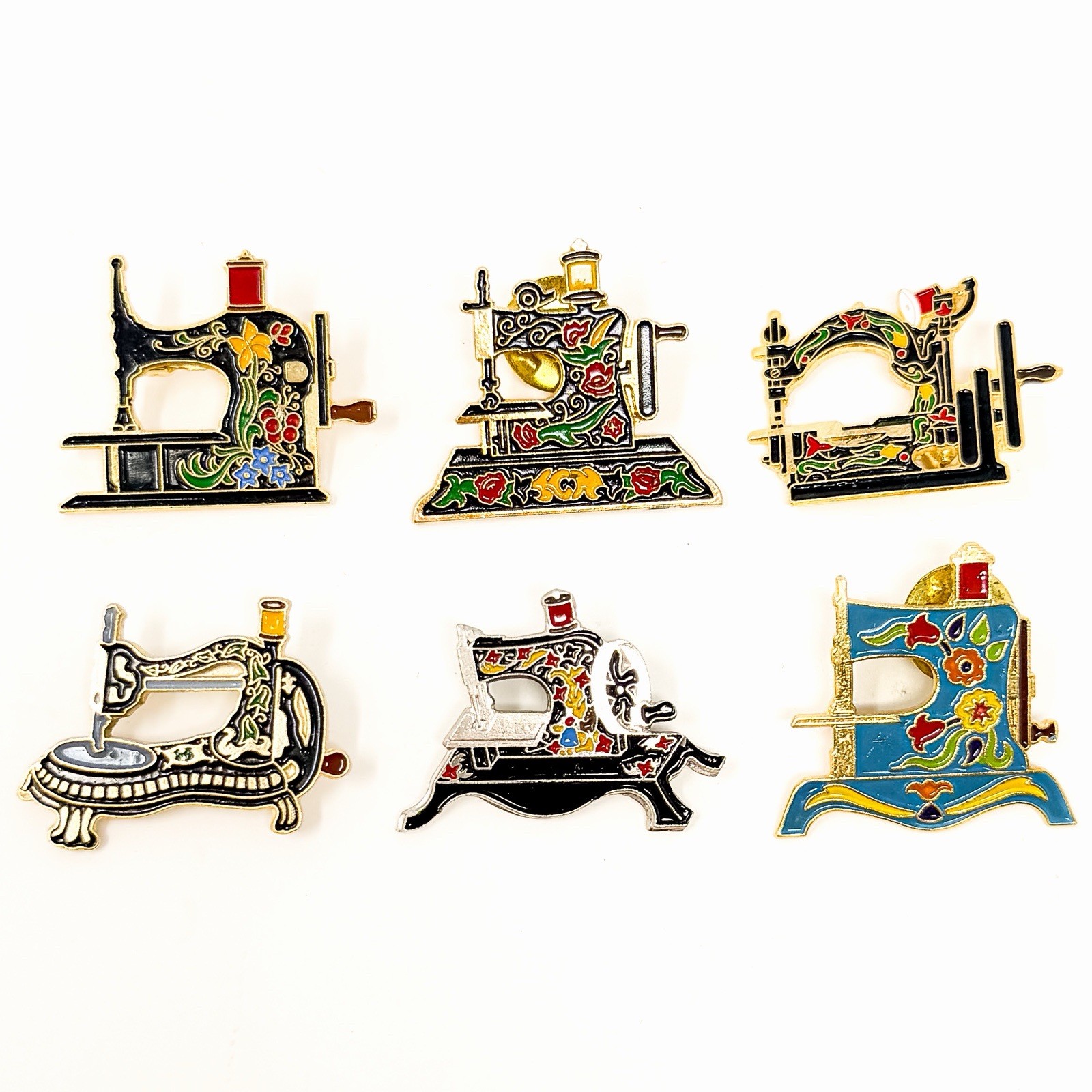 Lot 6 Vintage Clotilde Sewing Machine Enamel Lapel Pins Pinback Buttons