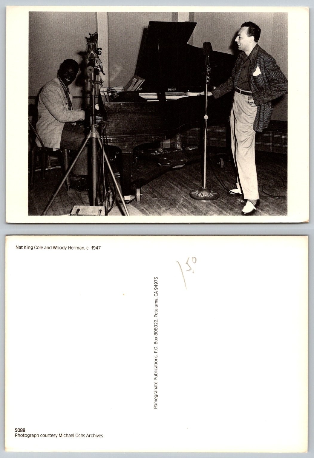 Nat King Cole & Woody Herman 1947 Jazz Recording Studio Photo Postcard Nat King Cole & Woody Herman 1947 Jazz Recording Studio Photo Postcard