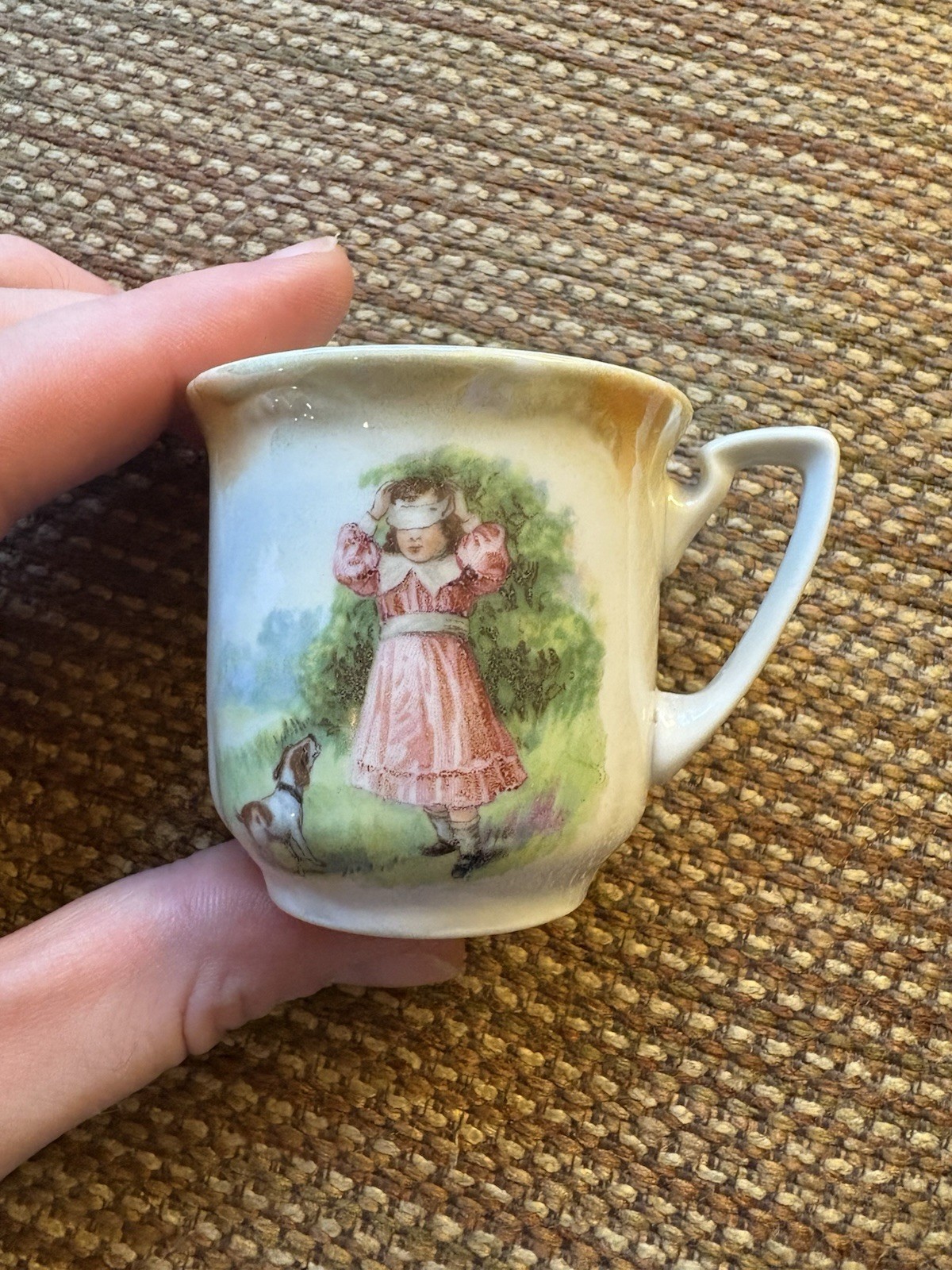 Antique MADE IN GERMANY Porcelain CHILD'S CUP w/PAINTED CHILD