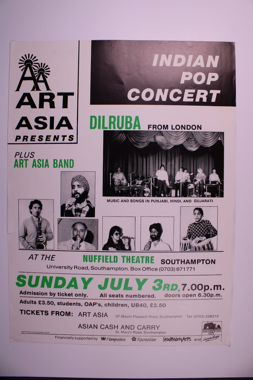 Dilruba & Art Asia Band poster Original Nuffield Theatre July 3rd Circa 1990s