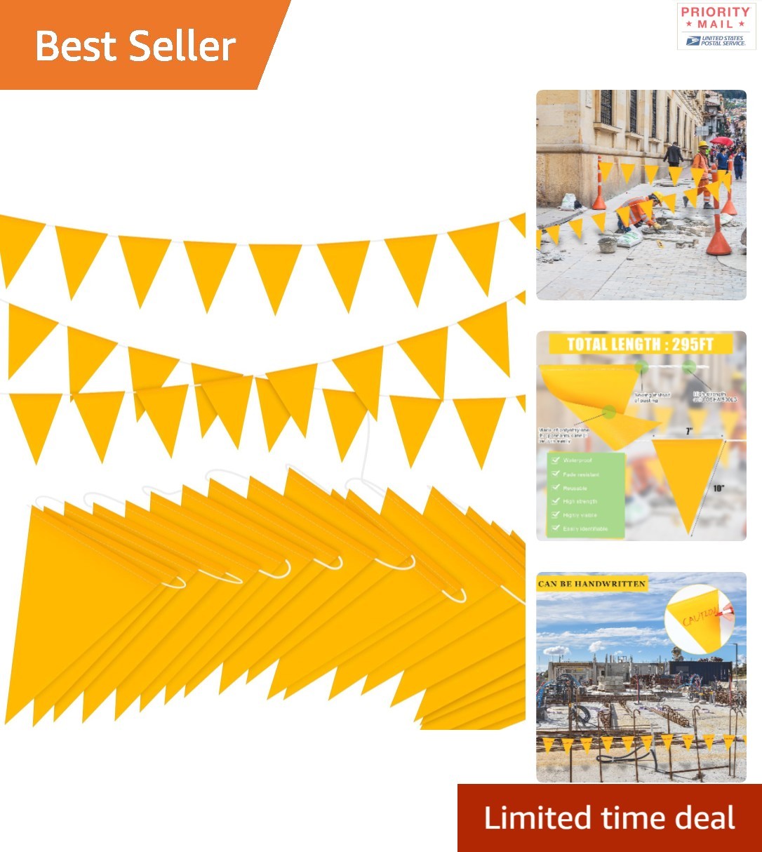 Weather Resistant Yellow Pennant Flags 135 Pcs 295 ft for Construction Sites Weather Resistant Yellow Pennant Flags 135 Pcs 295 ft for Construction Sites