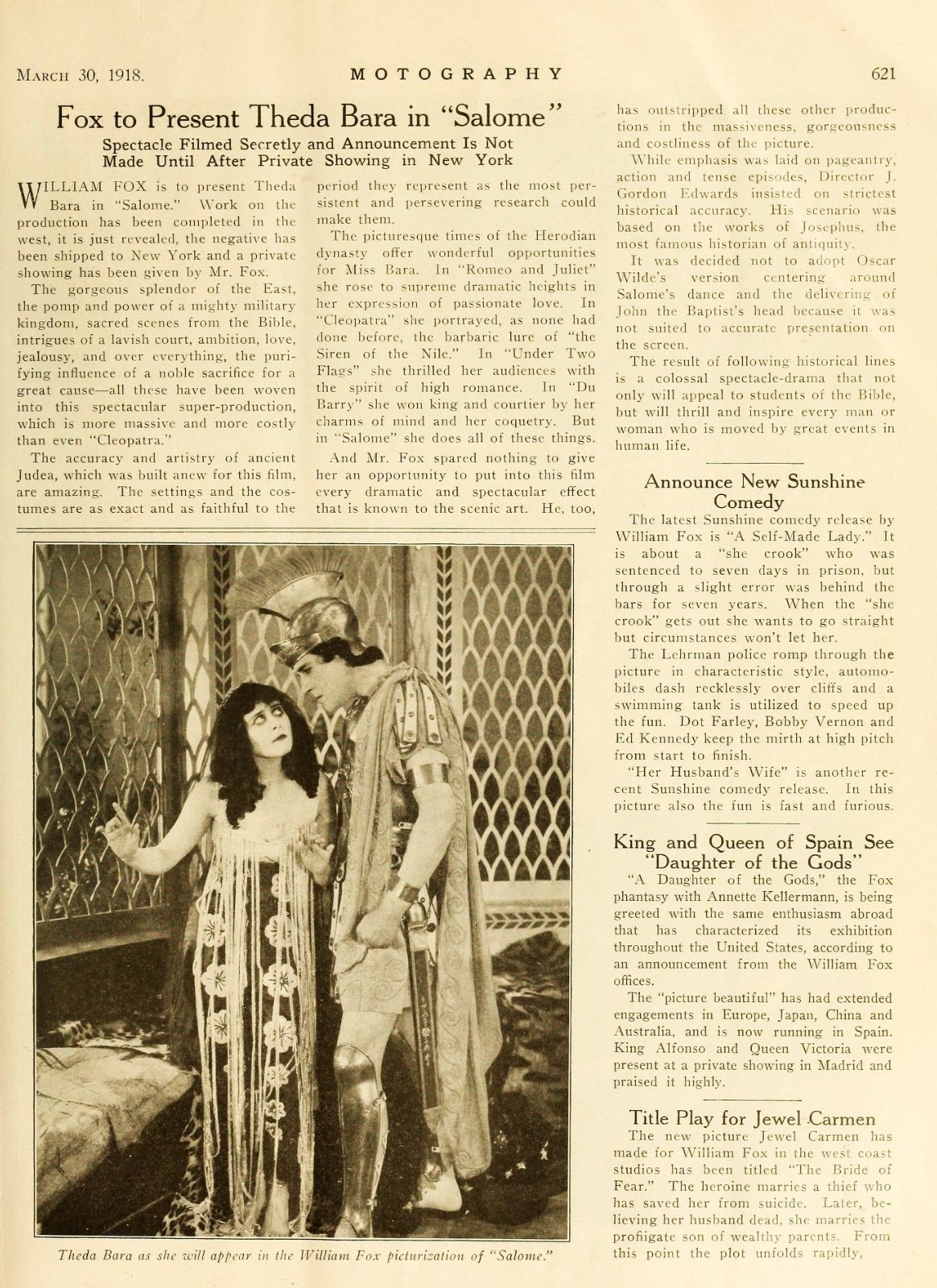 THEDA BARA - Actor - 1918 Magazine Article on Salome - 5 x 7 inch Reprint THEDA BARA - Actor - 1918 Magazine Article on Salome - 5 x 7 inch Reprint