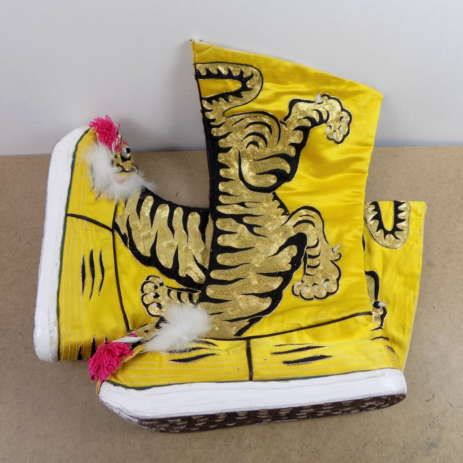 Pair of Vintage Chinese Opera Theater Tiger Shoes Boots 10.5 Pair of Vintage Chinese Opera Theater Tiger Shoes Boots 10.5