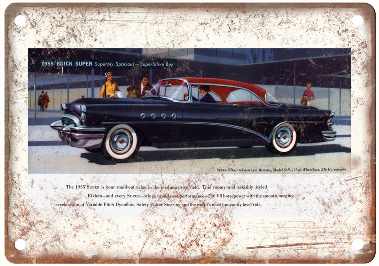1955 Buick Vintage Auto Ad Retro Look Reproduction Metal Sign AM6399 1955 Buick Vintage Auto Ad Retro Look Reproduction Metal Sign AM6399