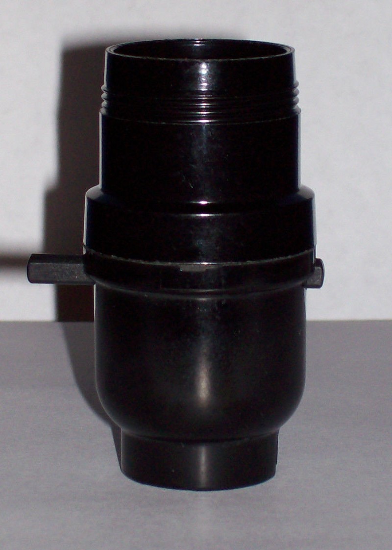 BLACK BAKELITE PUSH THRU LAMP SOCKET WITH UNO THREADS E26 LAMP PART NEW 30543J BLACK BAKELITE PUSH THRU LAMP SOCKET WITH UNO THREADS E26 LAMP PART NEW 30543J