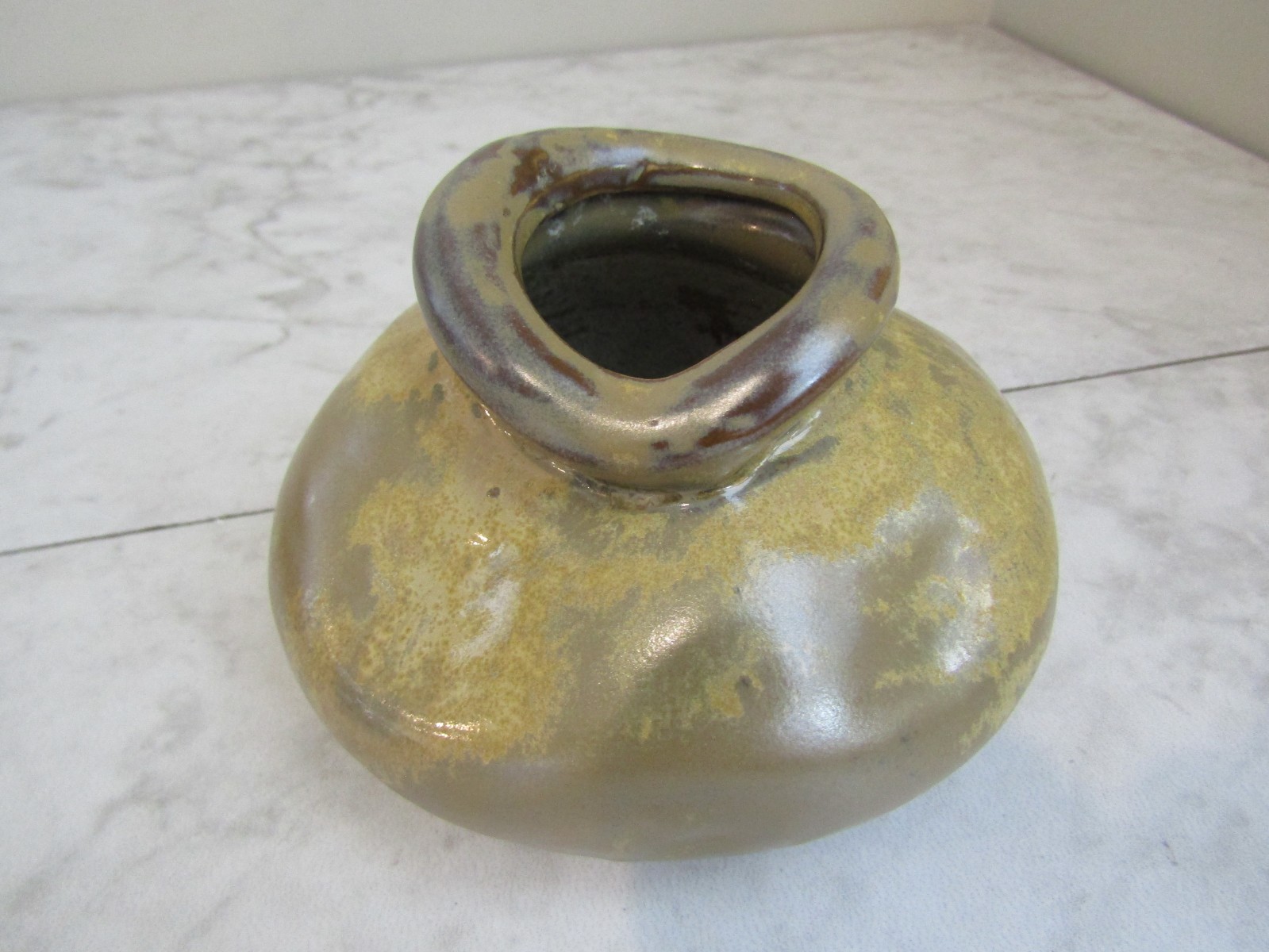 Handmade Studio Pottery Squat Vase Hand Rolled Rim 3 Handmade Studio Pottery Squat Vase Hand Rolled Rim 3