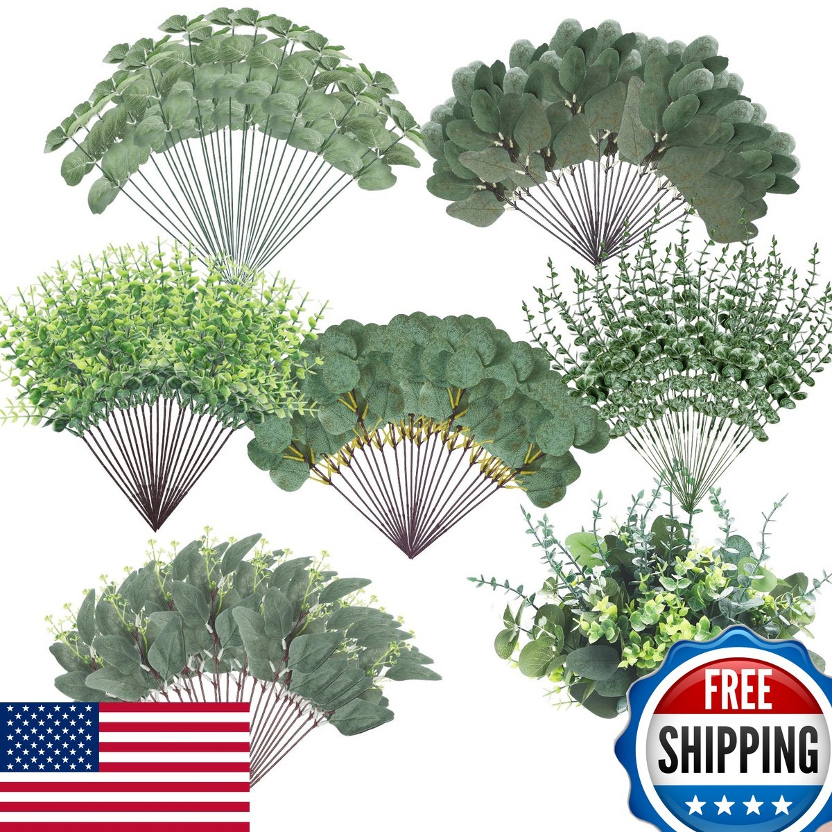 Ceenna 300 Pcs 6 Kind Mixed Eucalyptus Leaves Stem Bulk Artificial Greenery Ceenna 300 Pcs 6 Kind Mixed Eucalyptus Leaves Stem Bulk Artificial Greenery