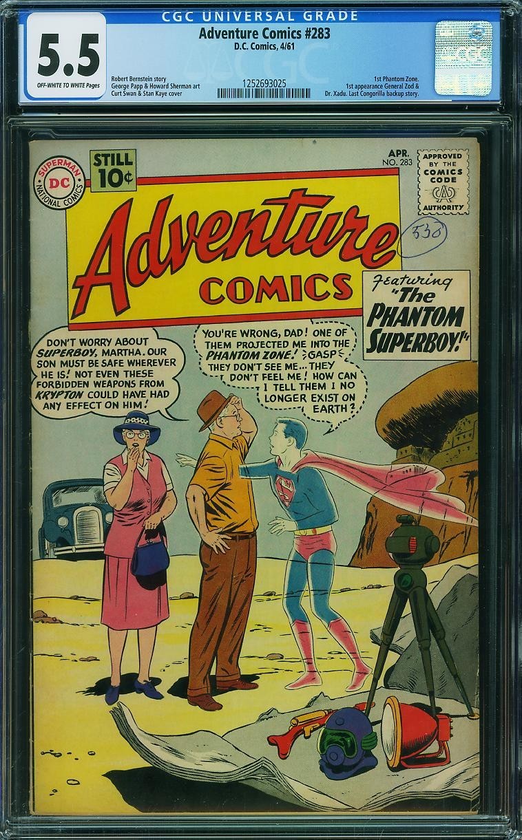 Adventure Comics 283 CGC 5.5 1st General Zod Phantom Zone Superboy DC 1961 Adventure Comics 283 CGC 5.5 1st General Zod Phantom Zone Superboy DC 1961