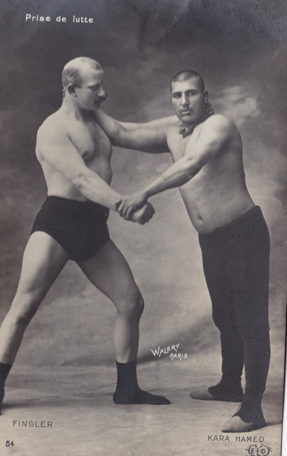 Vintage RPPC by Walery - Wrestlers Fingler and Kara Hamed - Gay interest