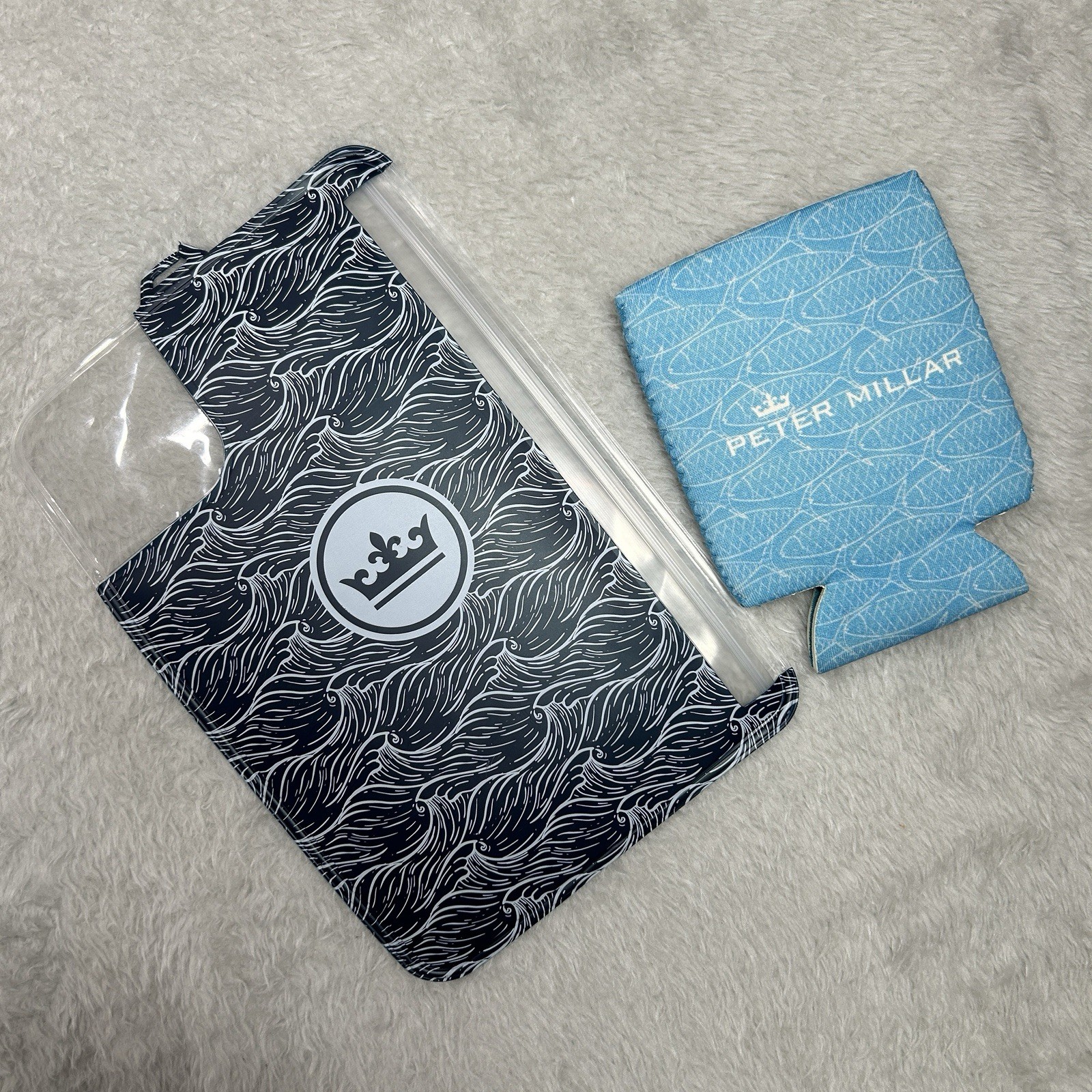 Peter Millar Crown Beer Can Holder Koozie Blue Fish Print In Bag Golf