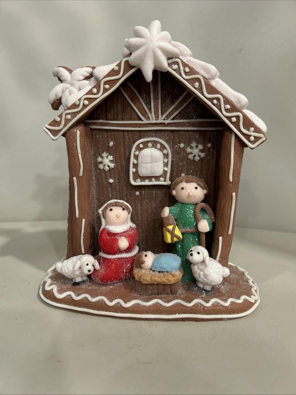 Christmas nativity scene gingerbread Raz imports Decor, Jesus Mary Joseph Lamb Christmas nativity scene gingerbread Raz imports Decor, Jesus Mary Joseph Lamb