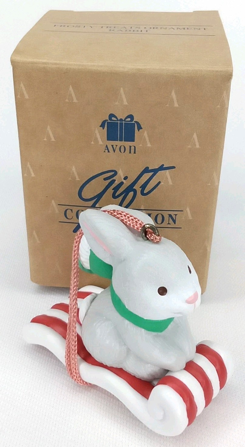 Vintage 1990s Avon Frosty Treats Rabbit Christmas Ornament With Original Box
