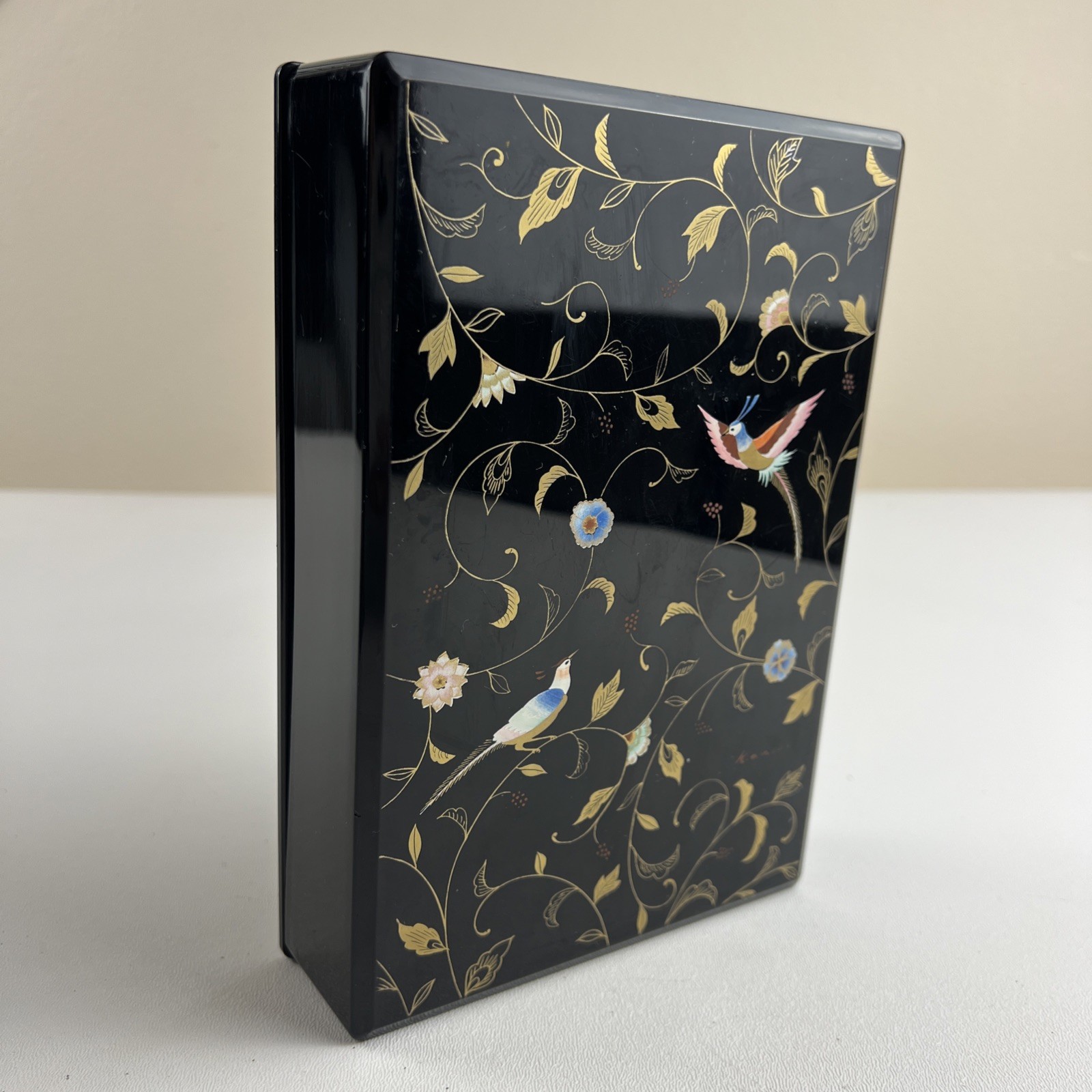 Japanese Lacquer-Style Box Designed by Yamamoto Kansai – Birds & Floral Pattern