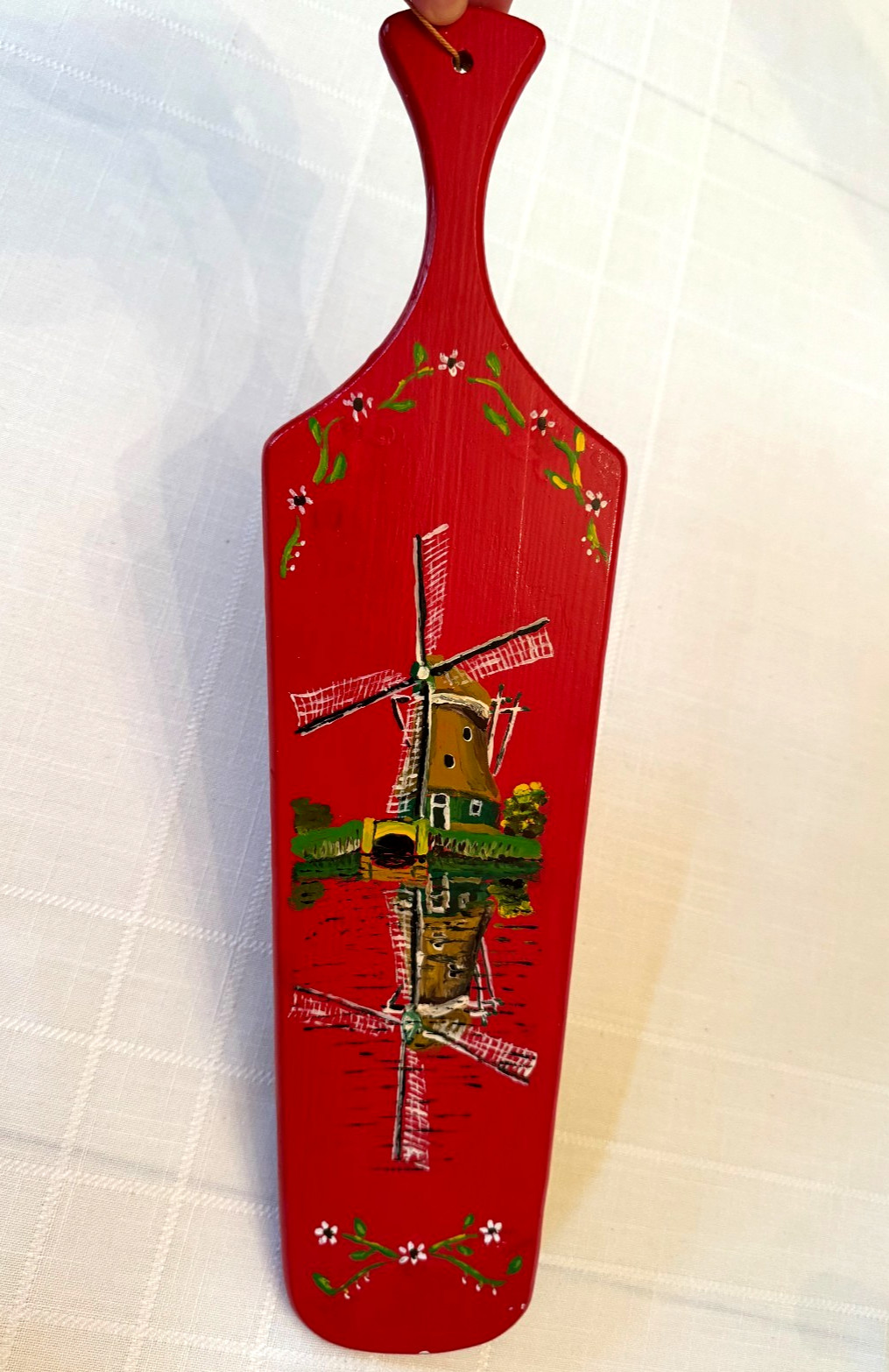 Dutch Souvenir Red Paddle - Handpainted Windmill Reflection Theme - Novelty Item