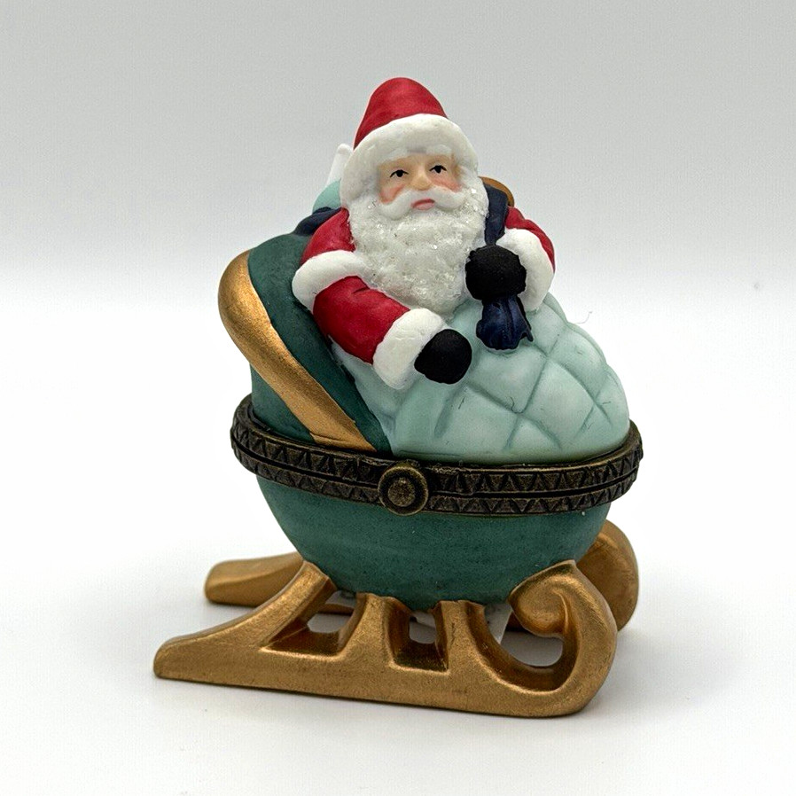 Santa in Sleigh Hinged Trinket Box Figurine Collectible Decorative Keepsake