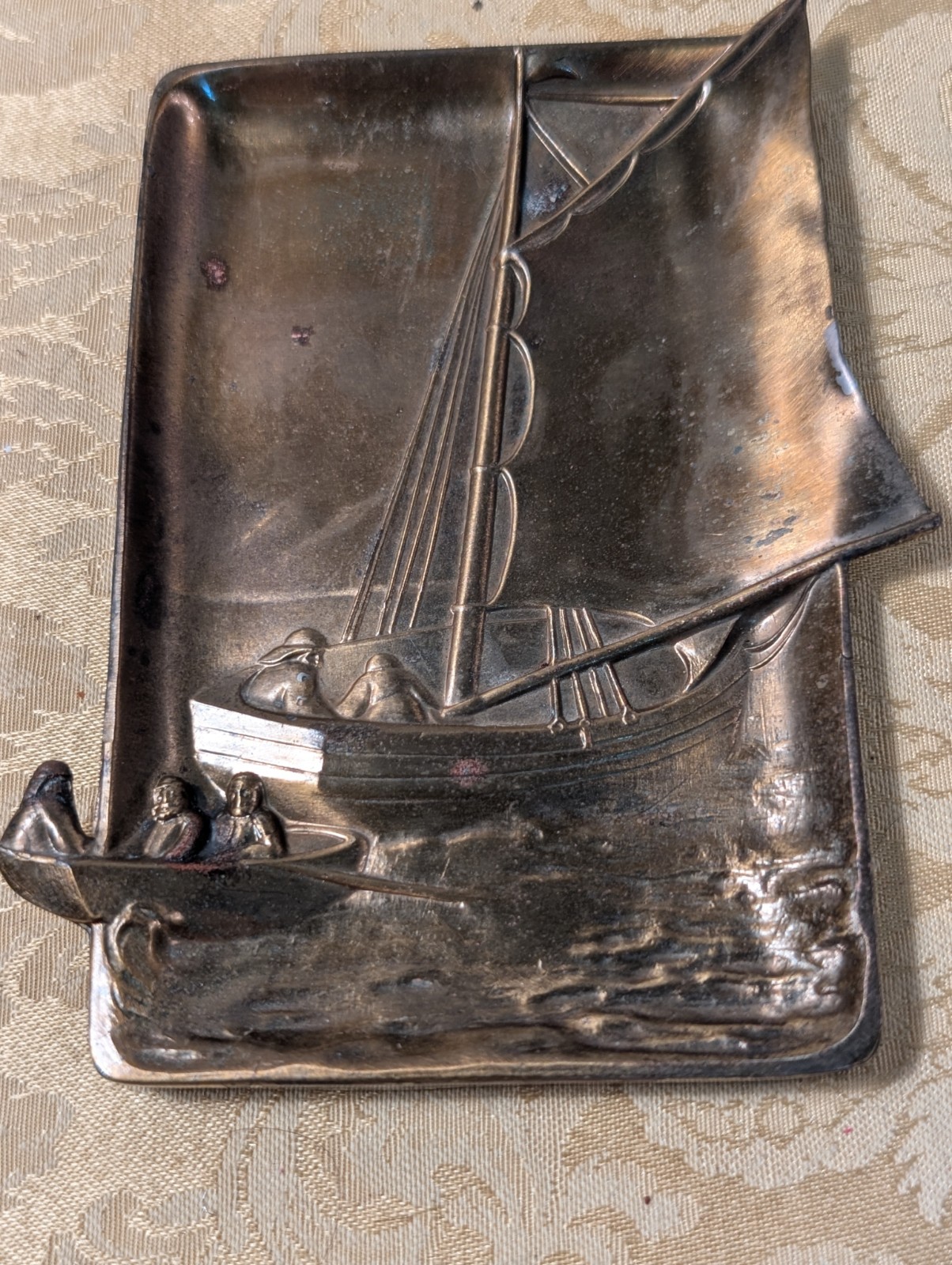 Vintage Signed Heavy Bronze Ash Tray or Key Dish Sailboat Nautical Ocean Boating Vintage Signed Heavy Bronze Ash Tray or Key Dish Sailboat Nautical Ocean Boating