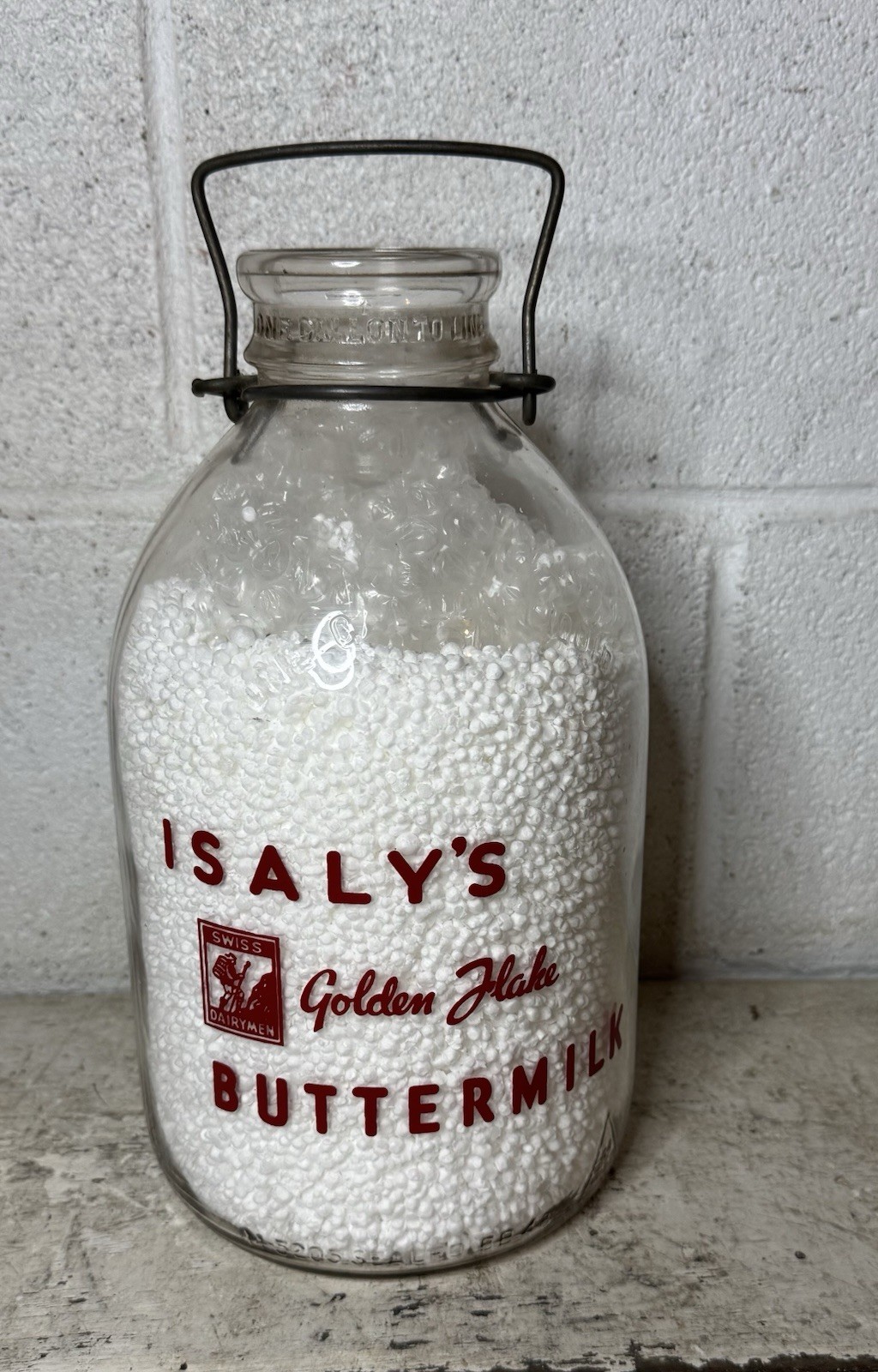Vintage Isaly's Dairy One Gallon Golden Flake Buttermilk Bottle Swiss Dairymen