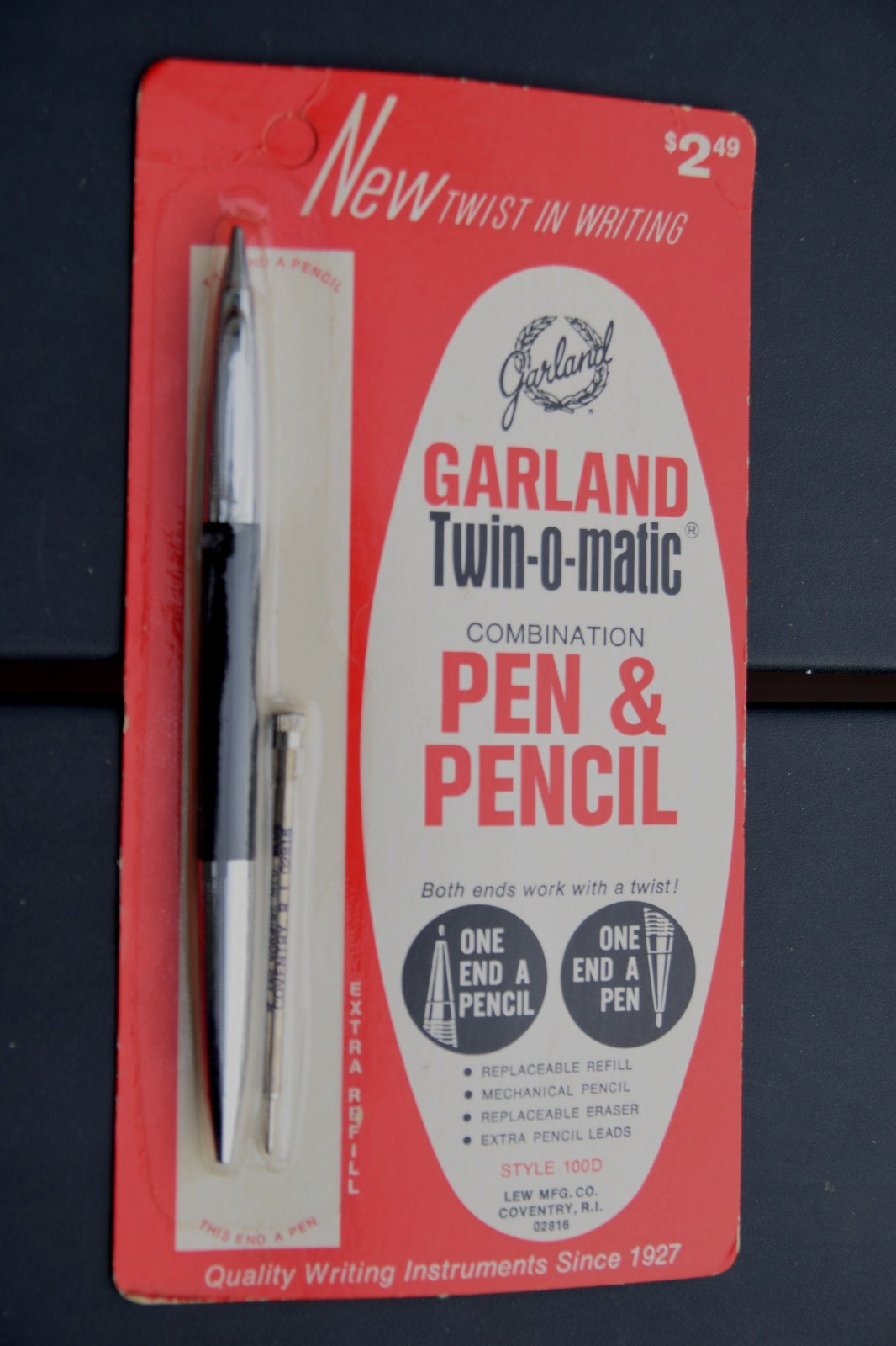 Vintage (c1975) VERY RARE Garland Twin-O-Matic Chrome Ballpoint & Mechan. Pencil